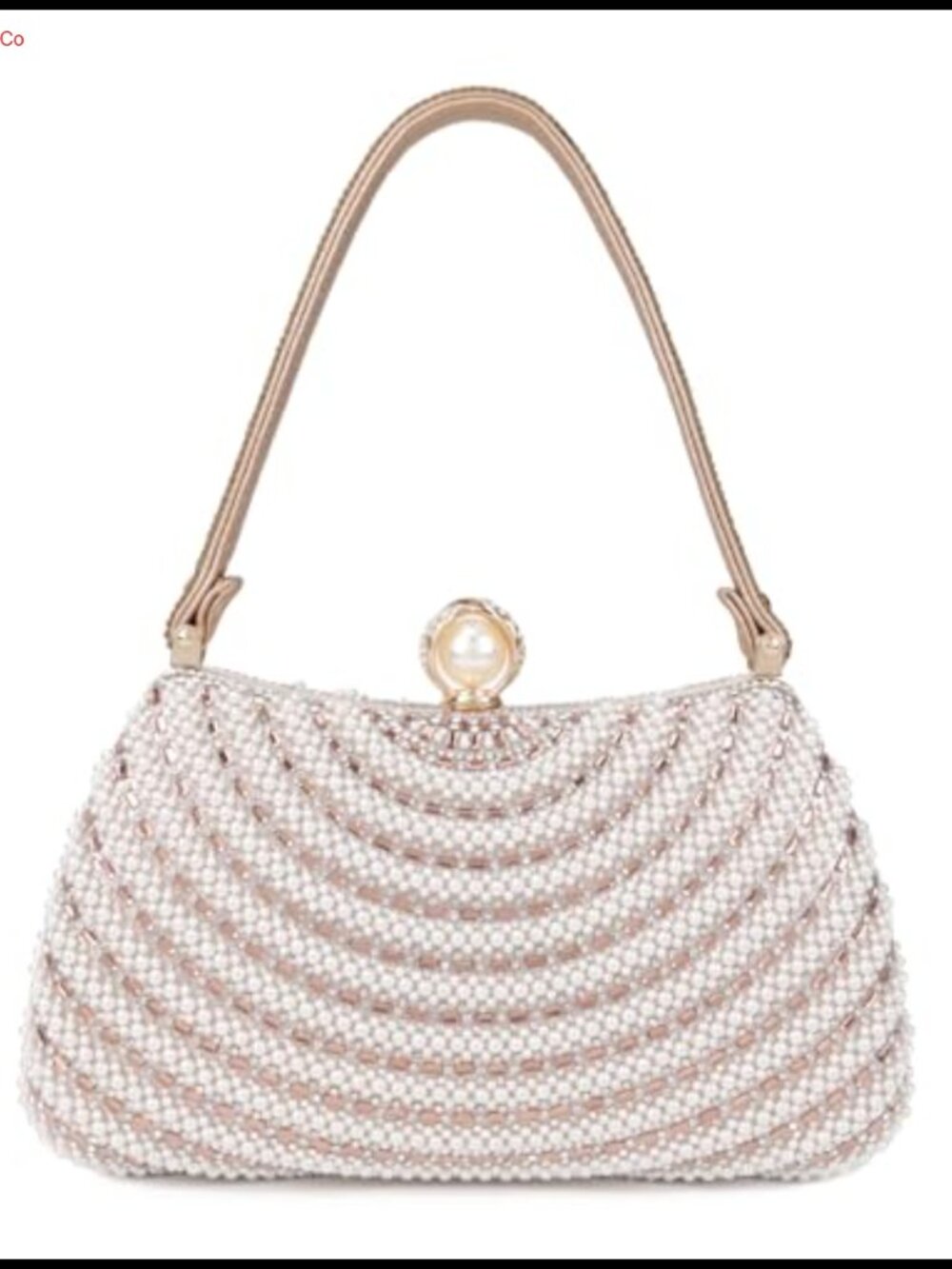 Rhinestone Pearl Evening Clutch Leather Top Handle Purse with Chain for Party